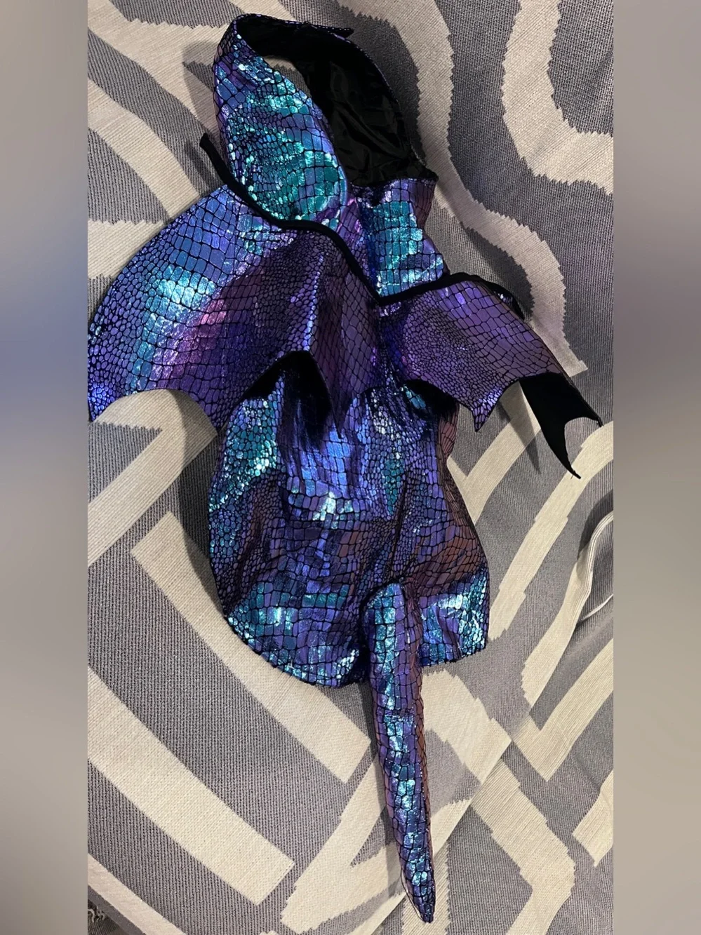 Vibrant Life Dragon Dog Costume Iridescent Metallic Purple Teal Wings Hat M